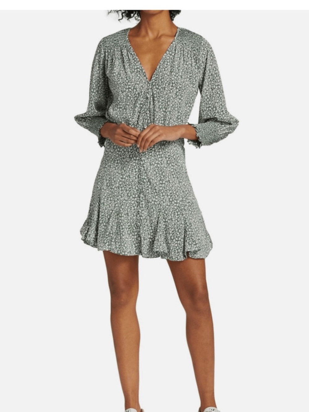 Veronica Beard Green Printed Ruffle Mini Dress